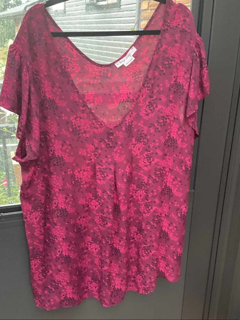 Penningtons Pink Floral V-Neck Flutter Sleeve Blouse